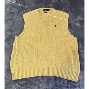 Polo Ralph Lauren Golf Cable Knit V-Neck Sweater Vest Yellow Mens Size 2XL